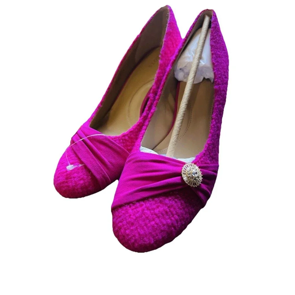 Talbots Ellery Block Heel Pumps Hot Pink Sz 10.5 M w/Sparkly Buckle texture - Picture 9 of 11
